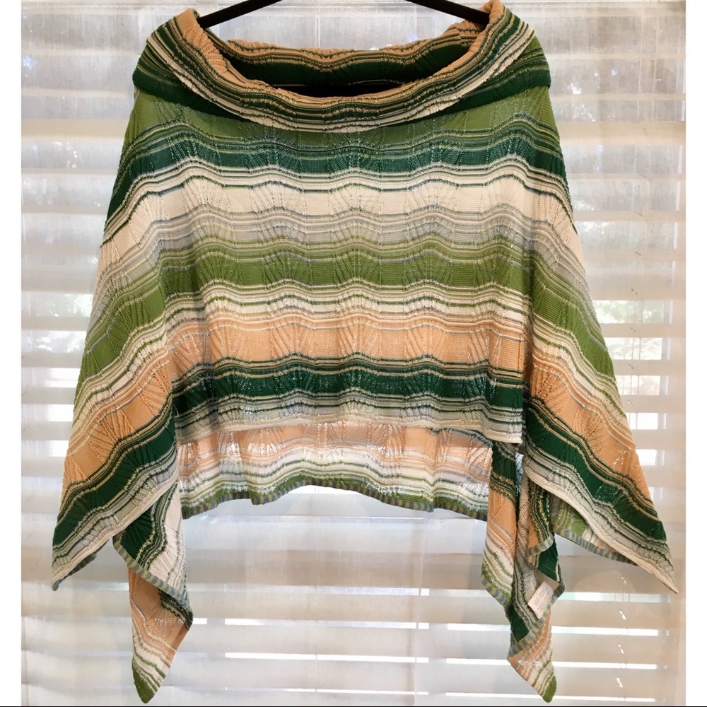 Missoni Multi Stripe Knit Turtleneck Poncho Cape
